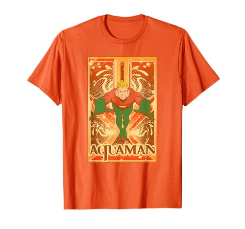 DC Comics Aquaman Poster T-Shirt, Unisex Adult & Kids, Orange, S, Short Sleeve, Cotton Blend, Mandarin Collar, Classic Fit