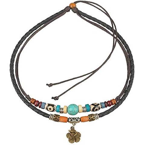 Ancient Tribe Adjustable Hemp Leather Beads Choker Necklace Cover