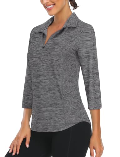 LURANEE Womens 3/4 Roll Sleeve 1/4 Zip Pullover Golf Shirts Athletic Hiking Running Workout Tops UPF 50+