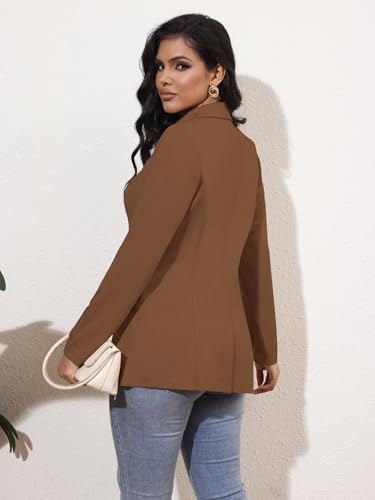Genhoo Womens Casual Jackets Button Long Sleeve Work Office Outerwear Coats Blazer Dark Brown XXX-Large