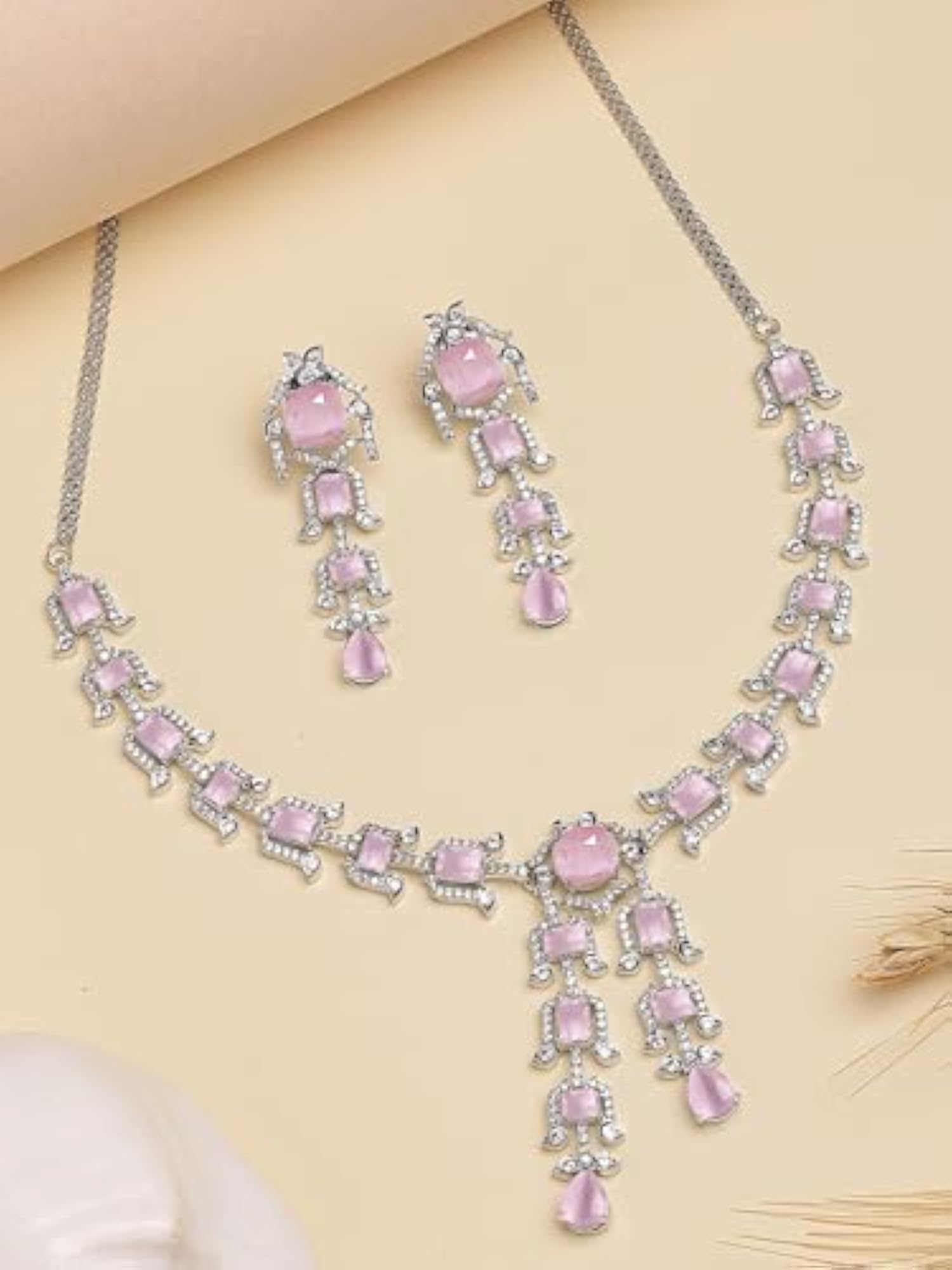 Silver-Plated American Diamond Jewellery Set