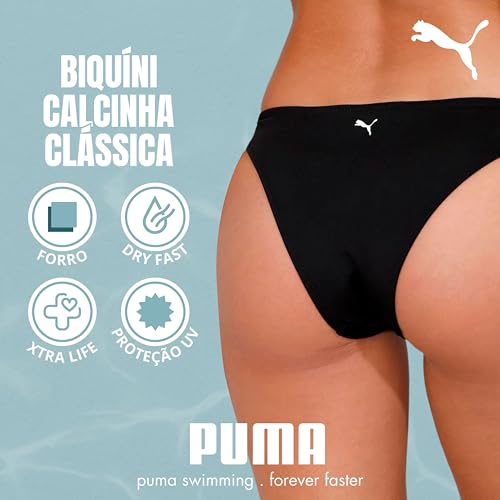 PUMA Biquíni Calcinha Clássica UV50+ AntiCloro Praia Piscina Feminino Adulto, Preto, G