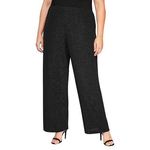 Image of Alex Evenings Women's Drapey Metallic Knit Straight Leg Pant