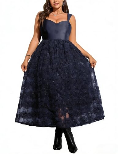 Image of EYWOL Formal Wedding Guest Cocktail Party Floral Embroidered Dress M-3XL | Embroidered,Floral,Sheer A-Line,Maxi,Sweetheart Neckline,Puff Sleeves,Tie Back, Parties,Wedding,Formal,Cocktail,Occasions