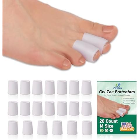Pnrskter Gel Toe Protectors Caps - Open Toe Sleeves(20pcs-Medium), Toe Covers Toe Tubes for Blisters, Corns, Calluses, Hammer Toes, Rubbing, and Ingrown Toenails Cover