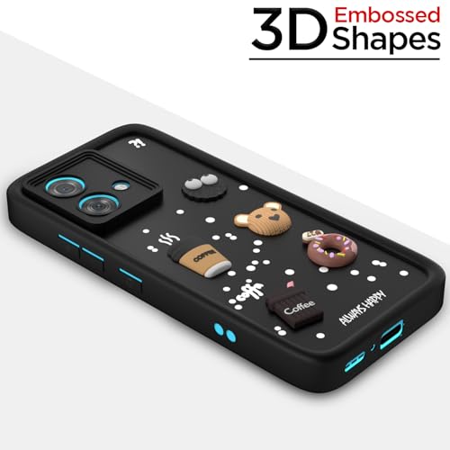 Image of Outlouders Back Cover for Motorola Moto Edge 40 Neo 5G | 3D Cartoon Bear Cute Fun Silicone Full Body Protection Bumper Case (Black)