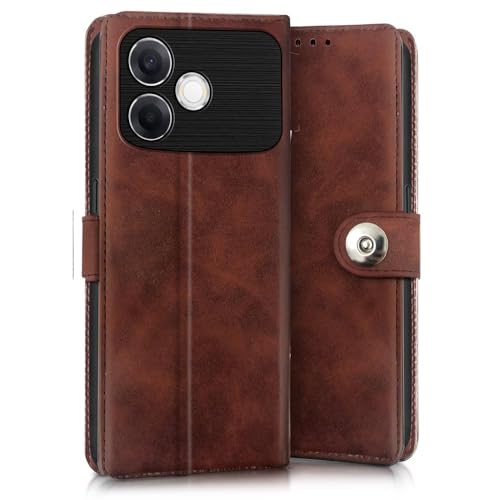 Image of WOW IMAGINE Shock Proof Flip Cover Back Case for Oppo F33 Pro 5G (Magnetic Button Flip Case | Wallet Pockets & Stand | Leather Finish | Coffee)