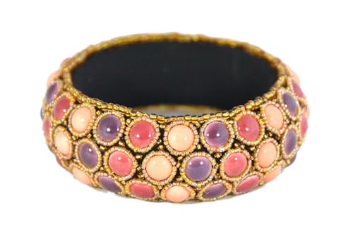 Bangle en porcelaine rose et violet, bracelet fantaisie perles femme C015