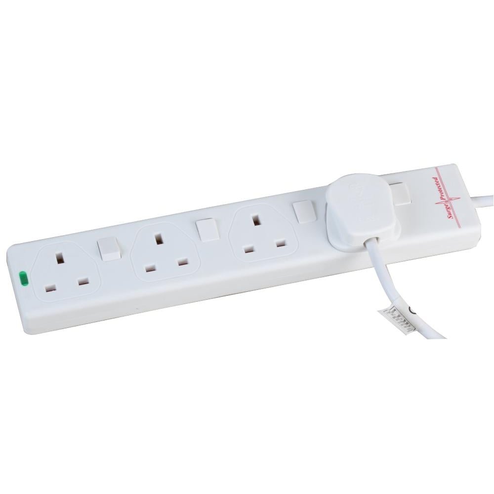 Surge Protected Extension Trailing Lead - Black/White Multi Plug USB Power Cable 10m 4 Gang Switched Surge, White