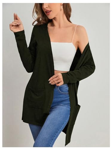 Image of MakeMeChic Women's Open Front Long Sleeve Fall Cardigan Black Large