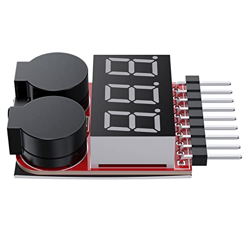 CAMWAY 5PCS 2in1 1-8s Probador de Voltaje de Batería Lipo, Alarma de Zumbador de bajo Voltaje RC, Probador de Verificación de Monitor de Batería para 1-8s Lipo / Li-ion / LiMn / Li-Fe