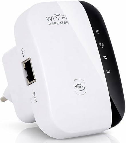 Wi-Fi Range Extender, 2.4 GHz, 300 Mbps, with Ethernet Port, Repeater and Access Point Mode, WPS Setup, EU Plug, Compact Wall-Plug Design