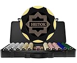 HEITOK Clay Poker Chip Set for Texas Hold’em, 500-Piece Professional Casino Blackjack Poker Set, Features a high-end Carrying case with Leather Interior Design and German Polycarbonate Shell