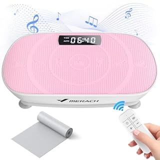 MERACH Vibration Plate, Whole Body Workout Powerful Quiet Vibration Plate Exercise Machine for Weight Loss and Shaping, Auto or Manual Speed Control, Built-in Bluetooth Speaker (Pink)