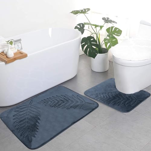 Wenosda Badezimmerteppich Set 2 Teilig, Weicher Badematte Waschbar Badteppich rutschfest Bad Teppich...