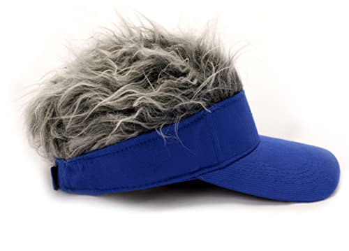Men's Visor With Hair Fake Hairs Visor Hat With Hair For Men Funny Spiked Sun Hats Novelty Baseball Wig Caps Birthday Gift Blue Grey #TOP2