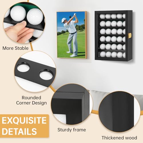 WELIDAY Golf Ball Display Case, Solid Wood Golf Ball Holder, Wall Mounted Golf Ball Rack with Acrylic Door for Golf Enthusiasts (Black, for 30 Golf Balls) - Image 4