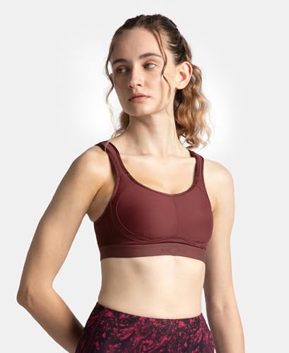 Image of Jockey MI11 Women's Wirefree Non Padded Microfiber Elastane Stretch Full Coverage Sports Bra with StayDry Treatment Tawny Port 32C