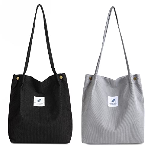 Makukke Bolso de Hombro para Mujer   Bolso de Pana de 2 Piezas Bolso de Hombro para Mujer Bolso con asa para Mujer para Viajes Diarios, de Oficina, Escolares y de Compras