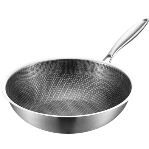 PACKOVE Stainless Steel Wok Nonstick Wok Metal Wok Pan Gas Stove Wok Single Handle Wok Large Cooking Wok for Home Restaurant