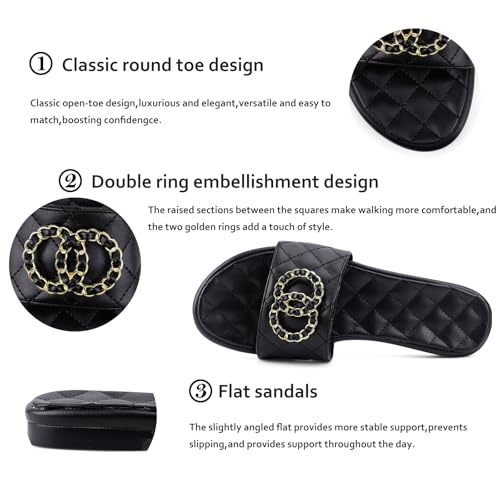 Flat Sandals for Women Slip On Summer Leather Open Round Toe Casual Fashion Slippers Shoes2