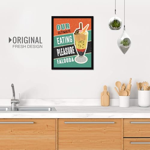 Image of Chaka Chaundh - Falooda poster - ice cream wall poster Sweets Mithai shop and confectionery store wall art framed quotes decor item - Restaurant cafe food Deserts poster frame decoration items - 14 X 11 inches