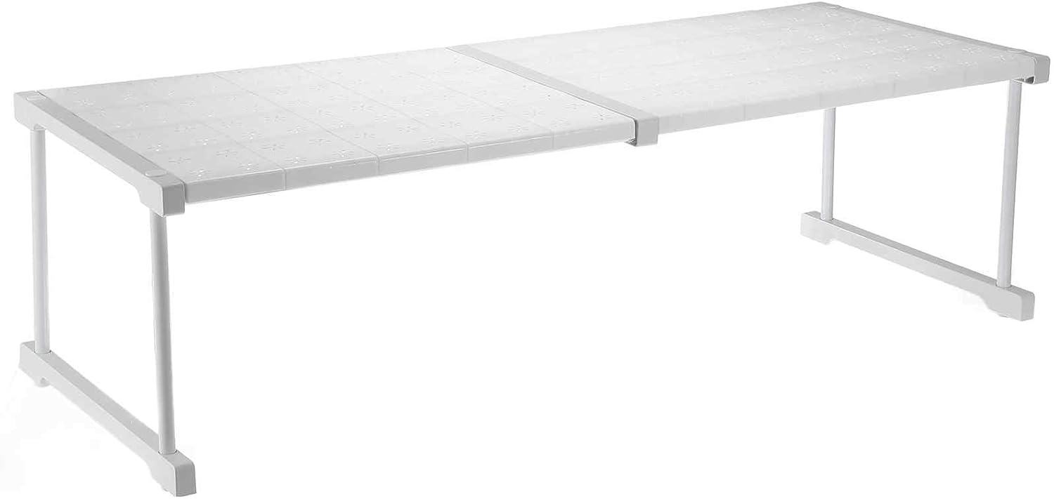 HARFINGTON Expandable Cabinet Tension Shelf 34.25" to 42.52" Adjustable Cabinet Organizer 32" x 16.54" Flower Pattern Table Storage Rack for Wardrobe Cupboard Kitchen Bedroom