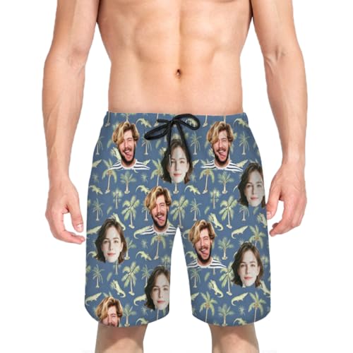 Bañador Personalizado para Hombre - bañador Largo Personalizadoa con Foto, Traje de Playa con Forro de Malla,para Verano, Vacaciones y Cruceros, Graciosa Navidad Cumpleaños Regalos Personalizados