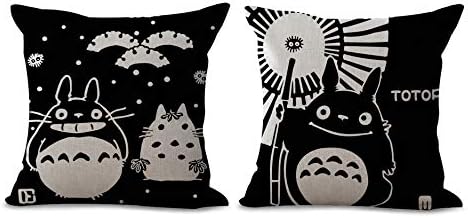 HomeTaste Pack of 2 Cute Totoro Decorative Throw Pillow Cover 18x18 Inches Cushion Case for Home Bed Sofa Couch Car Decoration