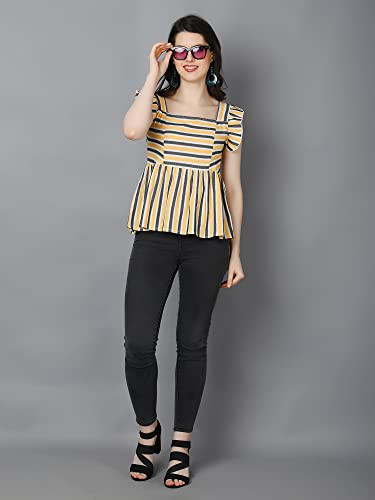 Image of ZUVINO Striped Cotton Tops for Women || Sleeveless Peplum Tops for Women || Stylish Summer Tops for Women.