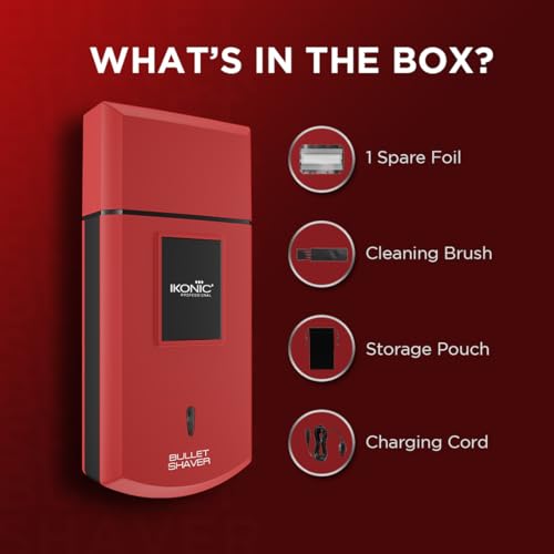 Image of Ikonic Professional Electric Shaver, Ultra Thin, Cordless, Rechargeable Men's Travel Razor for Face Care, Beard for Salon Professionals, Barbers and Salon-Like Shave at Home - RED