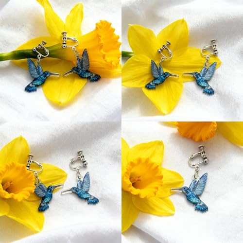 Aretes colgantes clip on colibrí coloridos para mujer miniatura 6