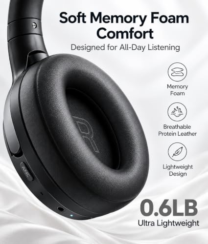 Image of Hybird Active Noise Cancelling Bluetooth 6.0 Headphones Wireless Over Ear Headphones with 45dB ANC 120H Playtime Hi Res Audio Sound 6 Mic ENC Transparency Mode Comfortable Fit for Travel Workout Work