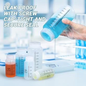 34oz/1000ml Wide Mouth Plastic Bottles with Airtight Lids, Graduated Food Grade Leak Proof PP Containers Jars for Water Sample Lab Reagent Liquid Medicine Storage (Transparent, 2 Pcs)