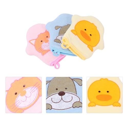 Image of Housoutil 3Pcs Baby Bath Gloves Soft Terry Cloth Wash Mitts for Kids Gentle Exfoliating Scrub Gloves Toddler Bathing Supplies