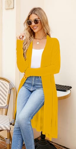 Image of Newchoice Womens Long Cardigan Summer Casual Draped Open Front Lightweight Long Sleeve Cardigan Duster with Pockets