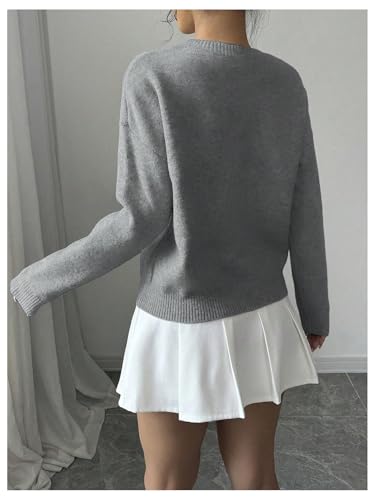 Image of RoseSeek Women's 3D Floral Appliques Crewneck Sweaters Long Sleeve Drop Shoulder Pullovers Elegant Knit Tops