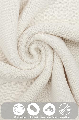 Image of Lilax Cotton Knit Receiving Blanket, Warm Cozy Swaddle Cuddle Stroller Crib Blanket for Newborns Infants & Toddlers 33.5 inch x 31.5 inch, Cream