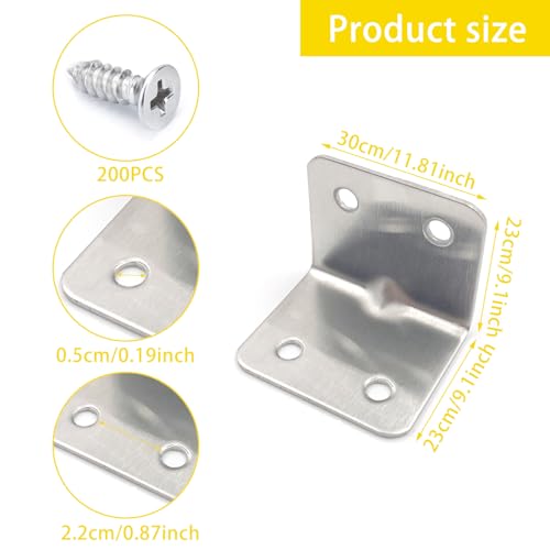50 Pcs Heavy Duty Angle Brackets, Corner Bracket for Wood with 200 Screws L Metal Brackets Brace 90 Degree for Furniture Shelf Fixing - Image 2