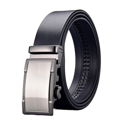 SHDEYAVK Herren GüRte, Männer Hohe Qualität Echte Echtes Leder Gürtel Business Rindsleder Berühmte Marke Metall Automatische Schnalle Gürtel Taille Riemen for Jeans(125,Silver-Black)