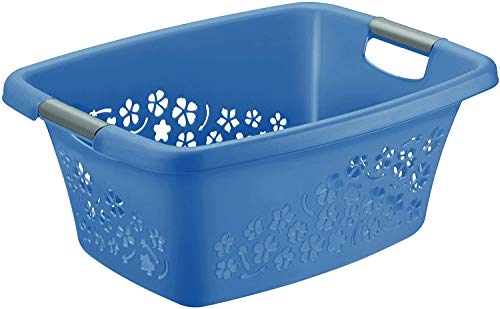 Rotho Flowers Wäschekorb 25l mit 2 Griffen, Kunststoff (PP) BPA-frei, horizon blau, 25l (50,5 x 38,3 x 21,8 cm)