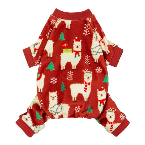 Image of Fitwarm Christmas Alpaca Dog Pajamas, Christmas Clothes for Small Dogs Boy Girl, Holiday Pet Outfit, Red, Green, White, XS