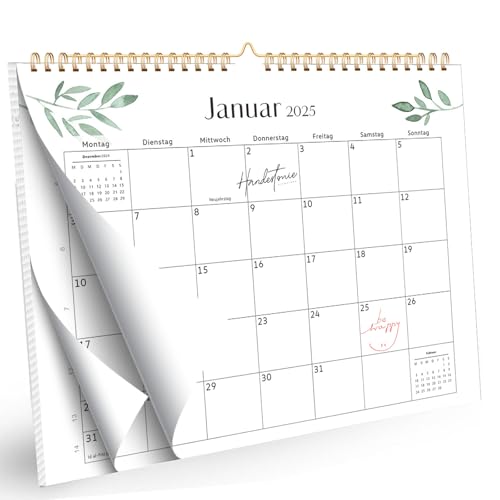 Kinwers Planificador mensual, calendario de pared 2025, calendario mensual en formato A4, formato horizontal, calendario de 16 meses, 2025 y 2026, enero - junio, planificador mensual, lista de la