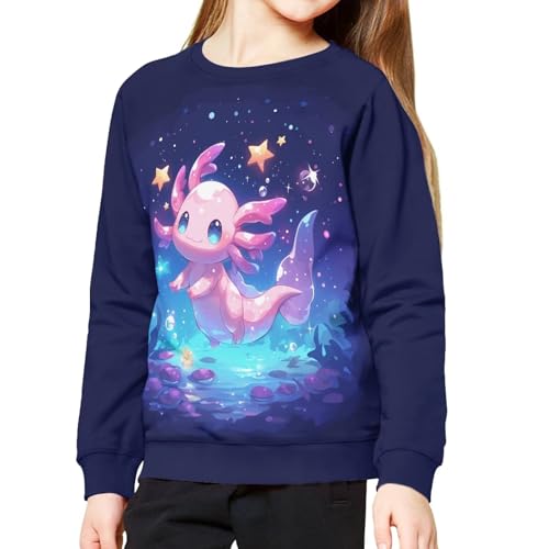ZPINXIGN Kawaii Galaxy Axolotl Girls Fall Outfits Crewneck Sweatshirt Long Sleeve Pullover Shirt for Girls 11-13 Cute Clothes for Kids School Casual Sport Athletic Top Fun Day Gift