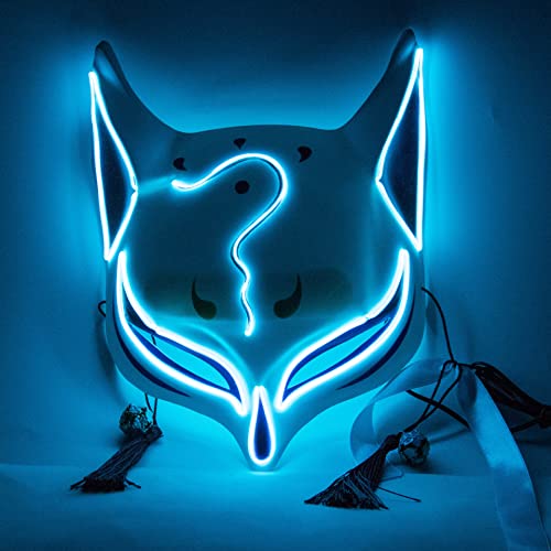 VICKYPOP Fox Cosplay Mask Halloween LED Mask Party Props (Blue)