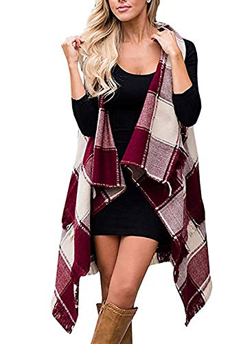 Inorin Womens Plaid Cardigan Vest Sleeveless Christmas Long Outfits