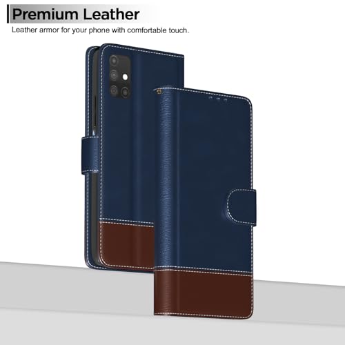 Image of Amazon Basics Flip Cover for Samsung Galaxy S20 FE / S20 FE 5G | Wallet Style & Stand | Dual-Tone PU Leather Finish | Magnetic Flip Case (Blue & Brown)