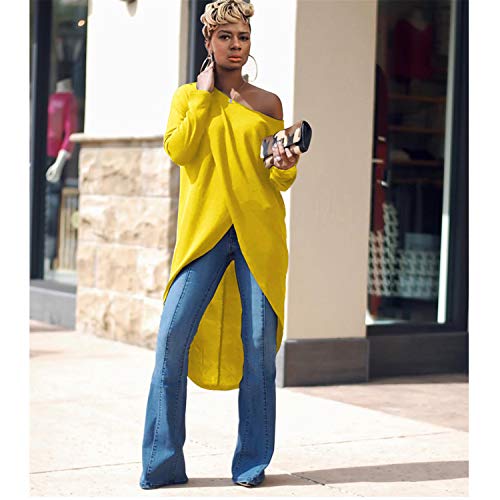Women's Casual Long Sleeves High Low Oversized Blouse Top Loose Shirt Dress Tops(Yellow,M) #TOP1