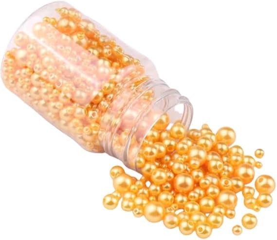 520pcs ABS Gold Round Pearl Beads for Bracelet Making,3-8mm Mix Size Pearl Loose Beads Bulk for DIY Jewlery Making,Beading Crafting