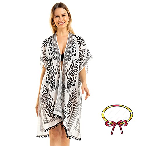 Womens Fashion Floral Print Swimsuit Kimono Tassel Casual Loose Beach Cover up